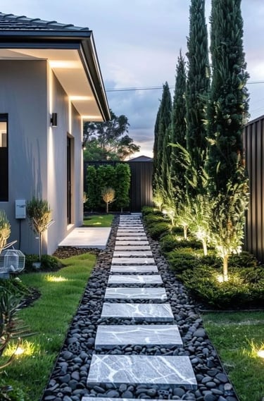 dış mekan peyzaj uygulaması sonrası modern bahçe görünümü