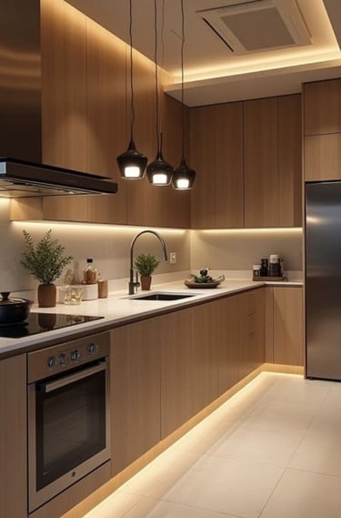 Ergonomik dolap sistemleri kullanılan mutfak tasarımı