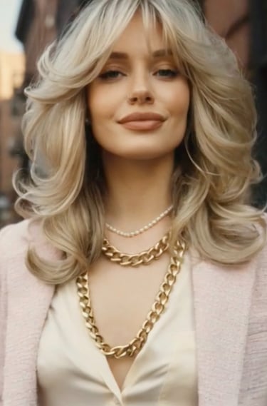 Soft lived-in blonde hair with natural movement and polished waves.