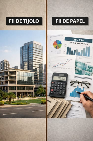 Essa imagem representa a diferença entre os FIIs de tijolo e os FIIs de papel