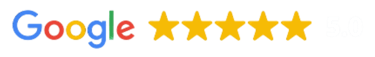 Google graphic displaying 5 full stars, representing Gili Scuba Diving's outstanding reviews and high customer satisfaction i
