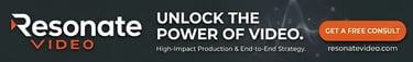 Resonate Video banner for high-impact production and strategy services with a free consultation call to action.