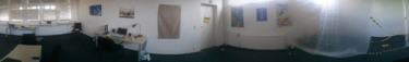 a panorama shot of the first set-up of the escape room, seeing all its angles