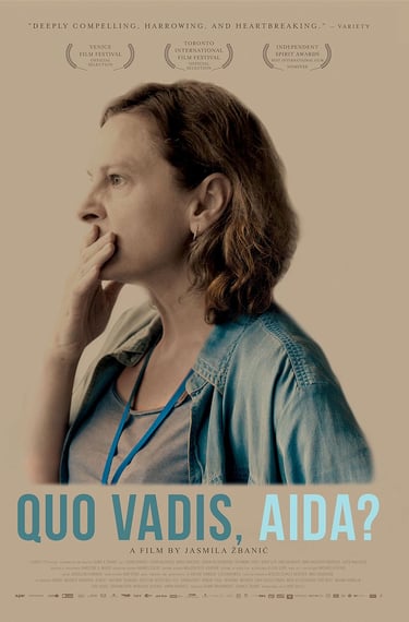 Poster for Jasmila Žbanić's 'Quo Vadis, Aida?' screening hosted by Auckland International Film Club