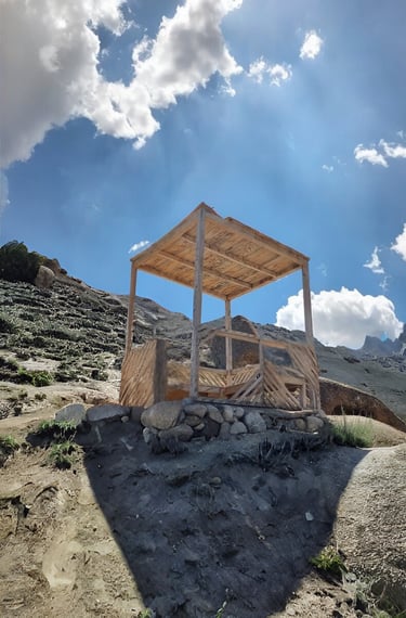Wooden huts on marsur rock trek
