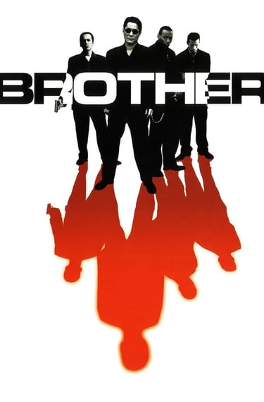 Poster for Takeshi Kitano's crime film 'Brother' featured in an Auckland International Film Club screening event.