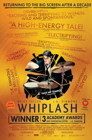 Poster for 'Whiplash' screening hosted by Auckland International Film Club.