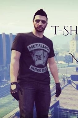 a man in a t - shirt and gloves standing on a ledge