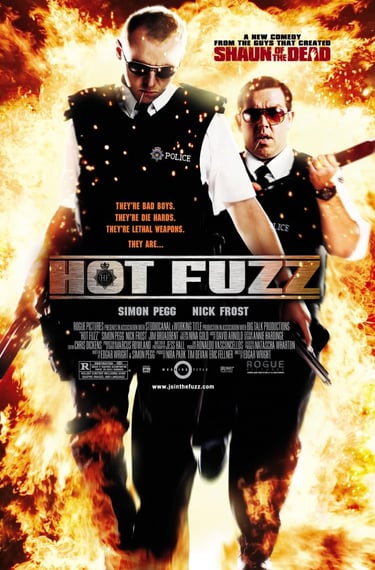 Poster for Edgar Wright's 'Hot Fuzz' screening hosted by Auckland International Film Club