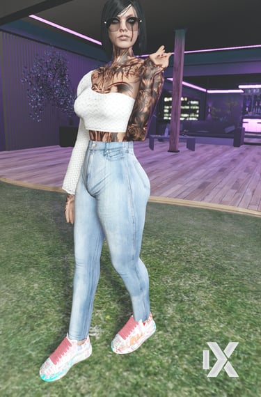 Blue high-rise jeans with a snug bee-waist design
