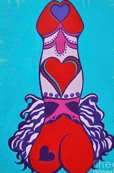 Red, blue and pink decorative Penis art