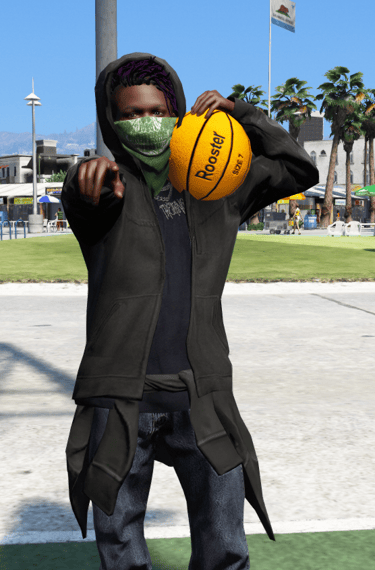 Small GTA5 ped character holding a basketball