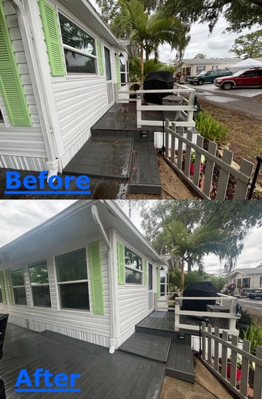 Before and after mobile home deck cleaning and pressure washing results