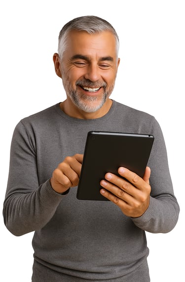 a man with a tablet computer and a tablet