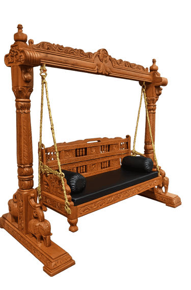 Hand-Carved Teakwood Jhula Sofa Swing – Traditional Wooden Furniture Saharanpur