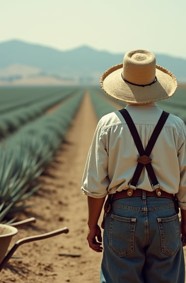 a man in an agave field with a cowboy hat uno tequila