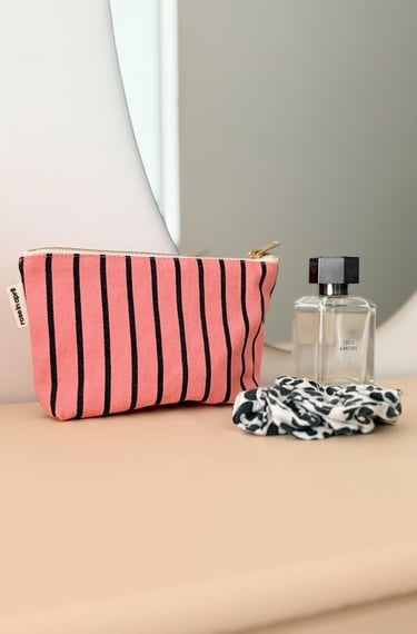 FUNKY PINK TENNIS STRIPES MAKE UP BAG