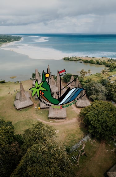a small traditional village on Sumba Island with the ocean in the background