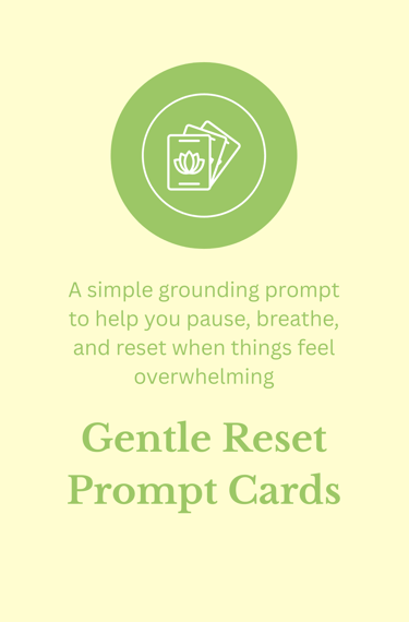 Gentle Reset Prompt Cards with a lotus flower icon for grounding and mindfulness exercises.