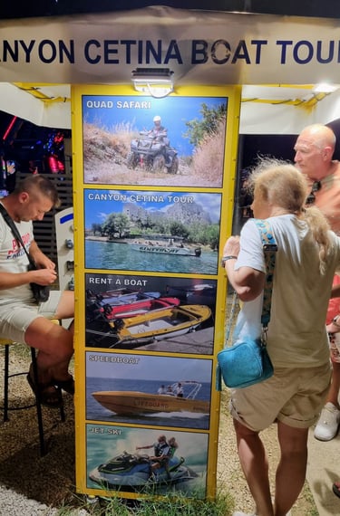 The picture shows tourists on a day trip boat.