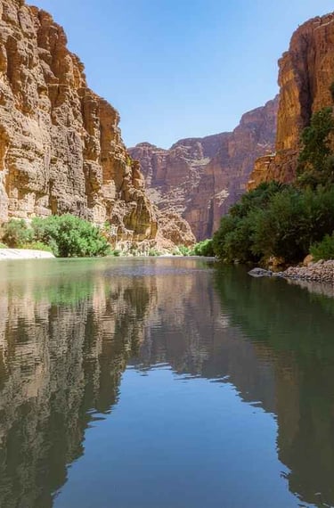 Jabbok River in Jordan, with cliffs on either side
