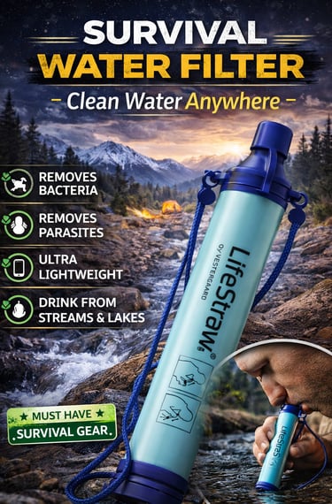 LifeStraw personal water filter designed for off grid survival, camping, hiking, and emergency prepa