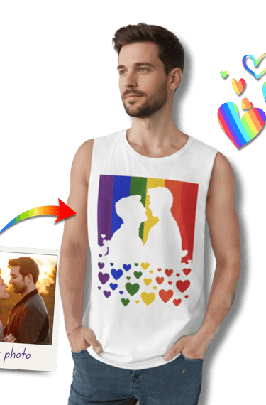gay model wearing his custom photo pride tank