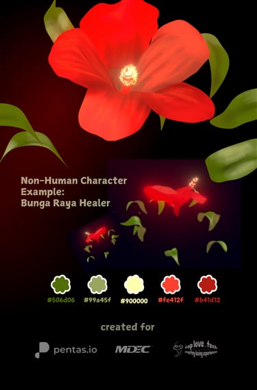 Non-human Character Example: Bunga Raya Healer created for the Healing Forest in Malaysia