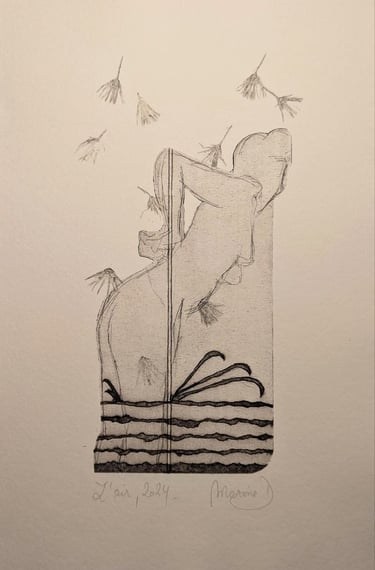 Air quatre éléments nue gravure tetrapak monotype