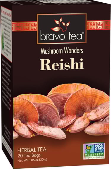 a box of tea bags with mushrooms and mushrooms