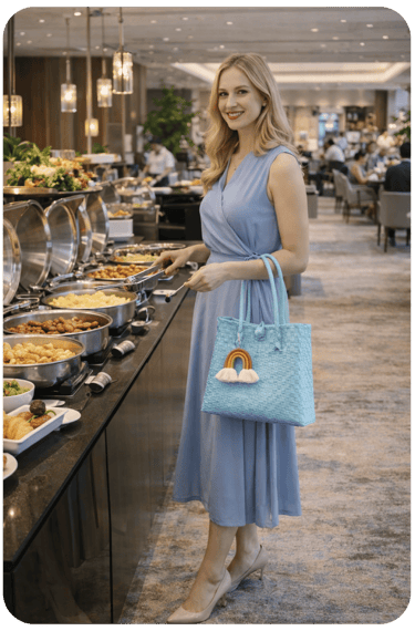 Blue handmade woven recycled plastic tote bag fashion lifestyle Craftvitas Indonesia