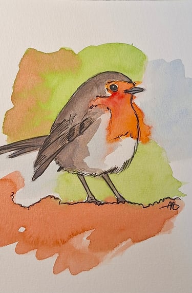aquarelle rouge gorge coloré