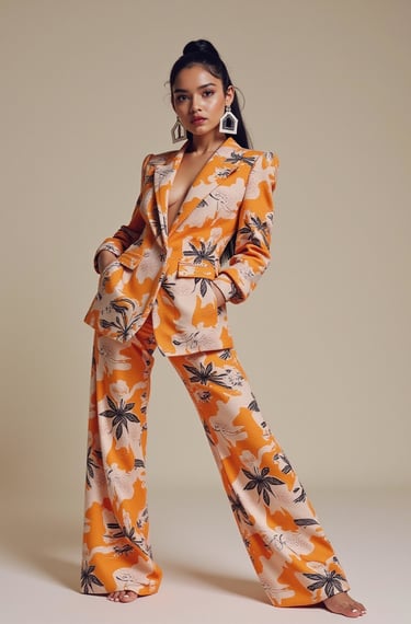 Pop-art inspired print in muted palette on stretch lycra fabric