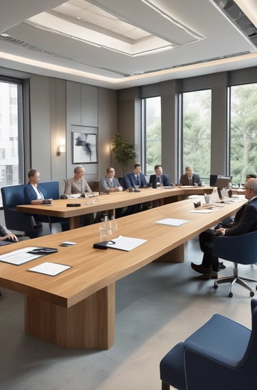 A professional lawyer discussing estate planning documents with a family around a table.