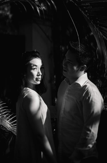 Black and white intimate proposal couple portrait at Sofitel Nusa Dua Bali