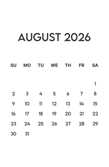 august 2026 blank calendar