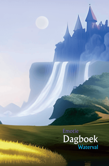 voorkant van emotiedagboek waterval met een kasteel op een heuvel en een waterval