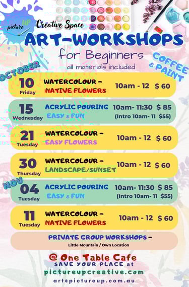 pictureup art workshops Sunshine Coast program October November