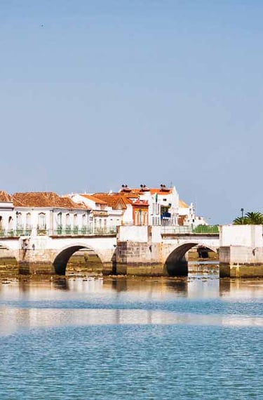 a bridge over a river with a bridge in the background