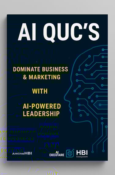 Cover of "AI QUC’s: Leadership Redefined" — an AI-powered business strategy ebook by HBI Ecosystem.