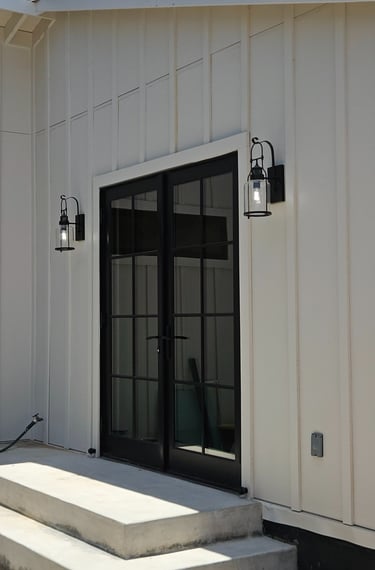 Exterior lighting installation at the entrance of a remodeled residential home