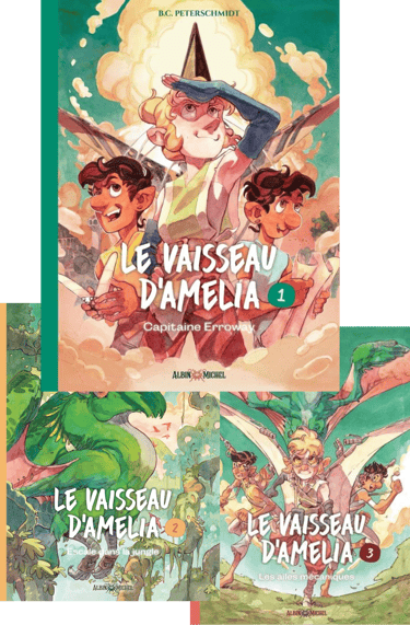 premières de couverture des 3 tomes de la BD Le vaisseau d'Amelia