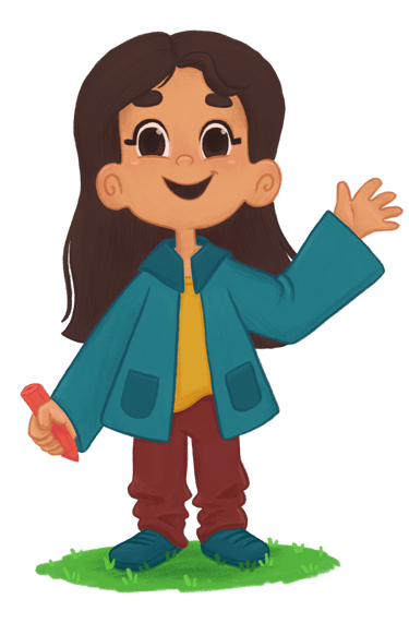 a cartoon character waving with a pencil, dhari the designer logo and AOI member badge