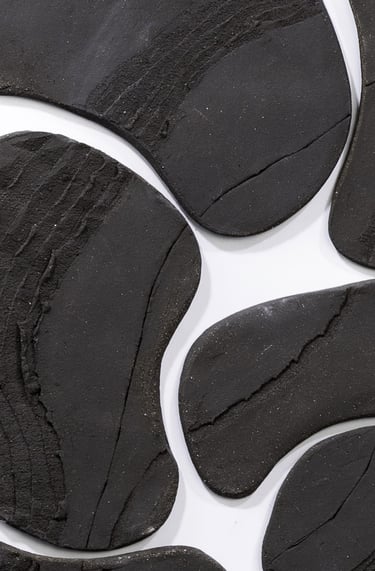 estelle del artiste gros plan de sculptures  terres murales en terre noire