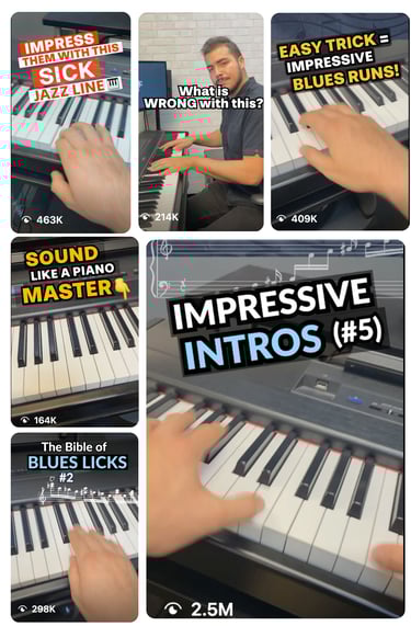 Daine's gallery of social media piano and music tutorials that reach millions of viewers