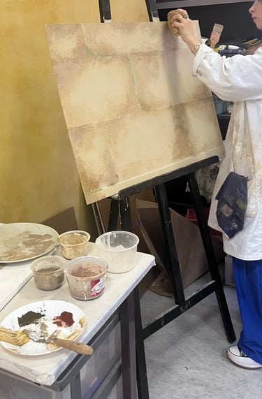 Pierre de Paris réalisée à la peinture caséine crée par mes soins en techniques naturelles