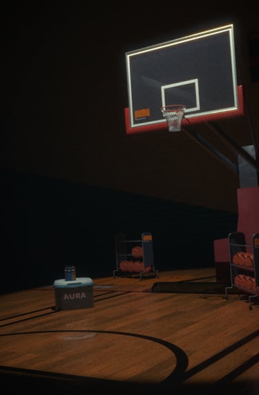 Quadra de Basquete com iluminação dramática criada por Helldise Design