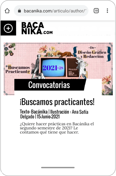 articulo de convocatoria en sección de revista en celular