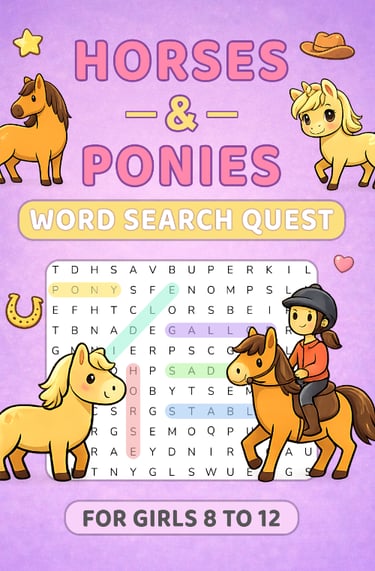 Horses & Ponies Word Search Quest For Girls 8 To 12 Front Cover