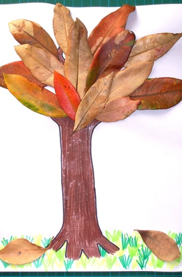 Kids herbal art with autumn leaves